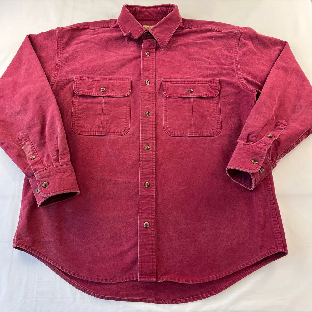 Cabela's Men's Chamois Red Distressed Flannel Button Down Shirt Size Large